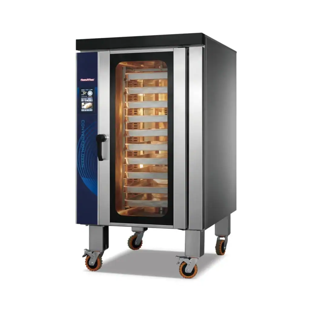 10-Tray Touchscreen Rotary Convection Oven HEA-10RT with rotating rack and 99-program touchscreen control