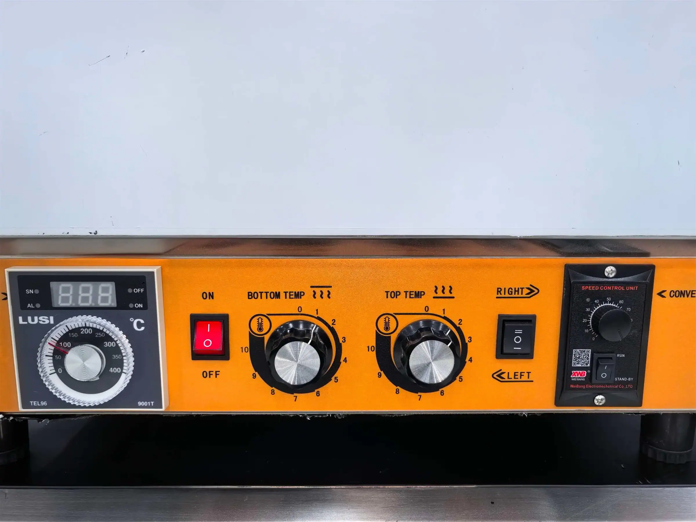 HEP electric conveyor pizza oven control panel with independent upper and lower temperature controls