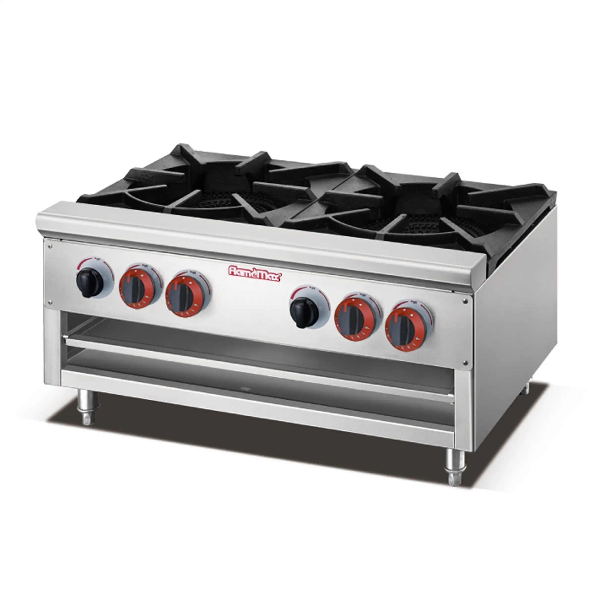 Heavy duty double burner commercial gas range with under shelf stand, from GLEAN
