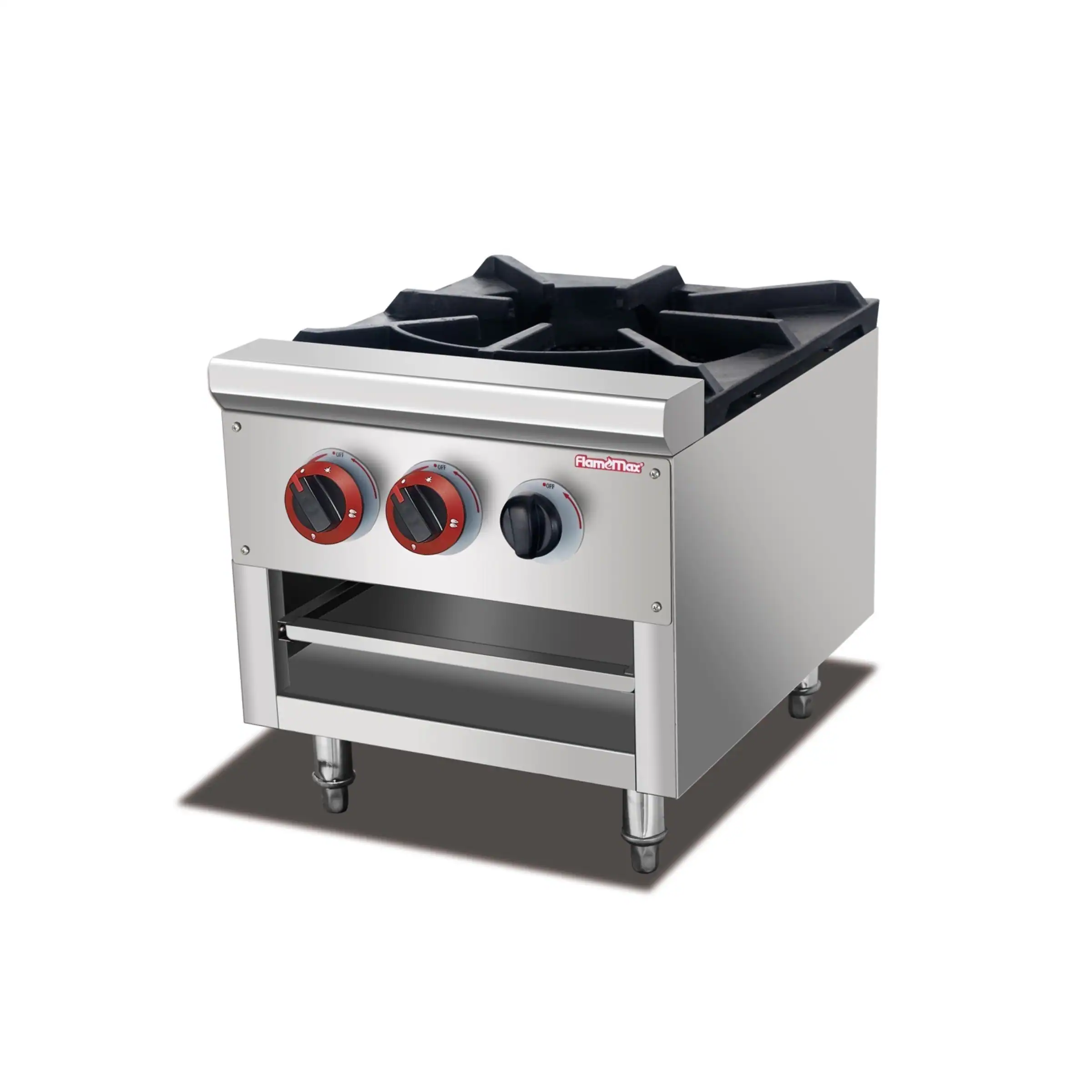 Heavy duty single burner commercial gas range with under shelf stand, from GLEAN